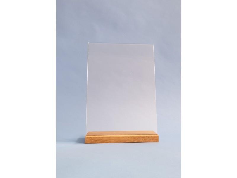 L - stolno stajalište s drvenom podlogom - jedan list - akril (pleksi)