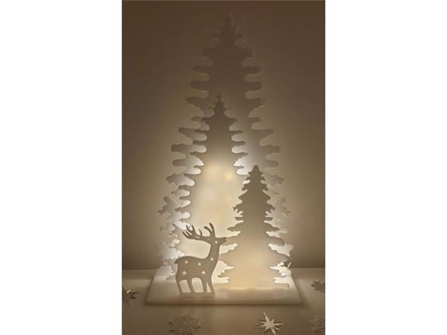 Spruces on a base with a deer