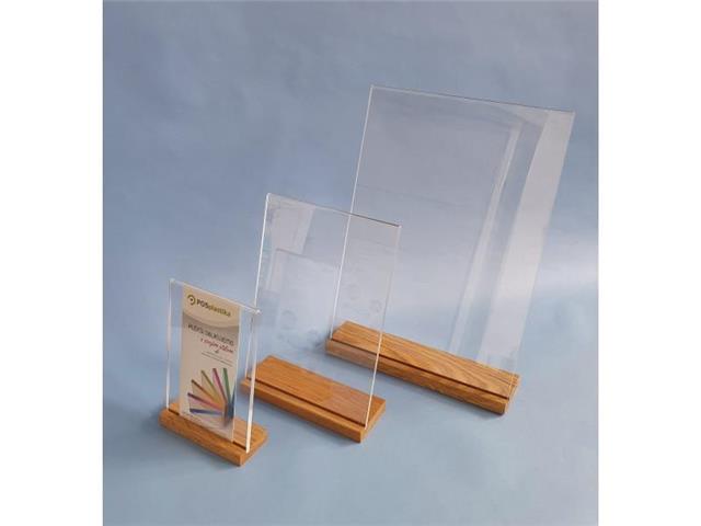 L - stolno stajalište s drvenom podlogom - jedan list - akril (pleksi)