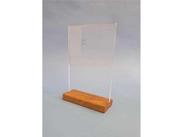 T - Desktop stand with wooden base - one sheet - acrylic (plexiglass)
