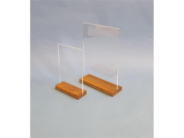 T - Desktop stand with wooden base - one sheet - acrylic (plexiglass)